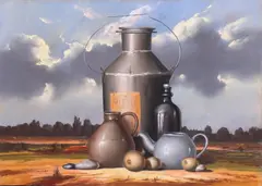 Borys Michalik, Martwa natura z kanką mleka, pastel, papier