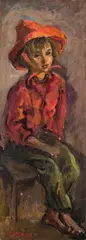 Katarzyna Librowicz, Portret chłopca w czerwonym kapeluszu, olej, płyta