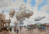 Vadim Voitekhovitch, Sterowiec nad miastem, 2020, 2020, olej, płótno