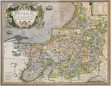 Abraham Ortelius, Prussiae Vera Descriptio…, Mapa Prus, według G. Henneberga, pochodząca z dzieła „Theatrum orbis terrarum…”, 1601; na verso tekst w języku łacińskim miedzioryt kolorowany, 36