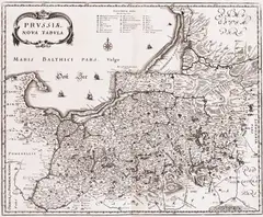 Matthäus Merian, Prussiae Nova Tabula, Mapa Prus, Frankfurt n. Menem, 1652 miedzioryt