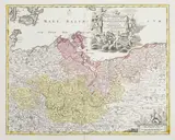 Johann Baptist Homann, Tabula Marchionatus Brandenburgici et Ducatus Pomeraniae…, Mapa Księstwa Pomorskiego i Brandenburgii, Norymberga, przed 1715 miedzioryt kolorowany w epoce