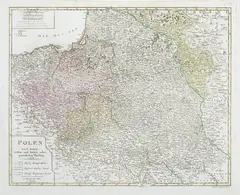 Johann Walch, Polen nach seiner ersten und letzten, Mapa ziem Rzeczpospolitej, stan trzeci, Augsburg, 1796 miedzioryt kolorowany w epoce
