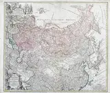 Johann Matthias Haas, Imperii Russici et Tatariae Universal..., Mapa Imperium Rosyjskiego, wyd. Spadkobiercy Homanna, Norymberga, 1739; w lewym górnym rogu portret carycy Anny Iwanowny miedzioryt kolorowany, 50
