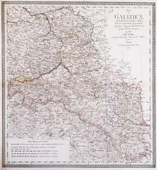 Friedrich Wilhelm Streit, Charte von Galizien, oesterreichisch und russischen Antheils…, Mapa Galicji, Weimar, 1825 miedzioryt kolorowany w epoce
