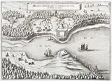 Matthäus Merian, Abriss der Einfarth aüss der Ost See, in die Odel…, Widok Świnoujścia, pochodzący z dzieła „Theatrum Europeanum”, Frankfurt n. Menem, ok. 1645 miedzioryt, wym. 25