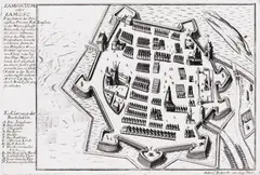 Gabriel Bodenehr, Zamoscium oder Zamosc, Widok Zamościa z lotu ptaka, Augsburg, po 1731 miedzioryt