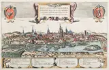 Frans Hogenberg Georg Braun, Tipus civitatis Lublinesi in Regno Poloniae…, Widok Lublina pochodzący z „Civitates Orbis Terrarum", Kolonia, 1617 miedzioryt kolorowany w epoce