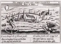 Daniel Meisner, Biecz in Polen, Widok Biecza pochodzący z „Thesaurus Philo-Politicus…“, Eberhard Kieser, Frankfurt nad Menem, 1623 miedzioryt, 10