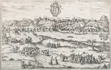 Frans Hogenberg Georg Braun, Vera designatio Urbis in Littavia Grodnae, Panorama Grodna pochodząca z „Civitates orbis terrarum...”, Kolonia, 1675 miedzioryt