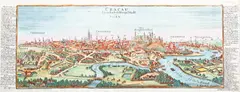 Gabriel Bodenehr, Cracau die Fürnehmbste Haupt Stadt in Polen, Panorama Krakowa, Augsburg, ok. 1720 miedzioryt kolorowany (odbitka z dwóch płyty), 17