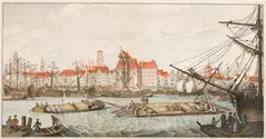 J.F. Schuster, Gdańsk, Widok Gdańska według rysunku Friedricha Lohrmanna, 1770 miedzioryt kolorowany, 35