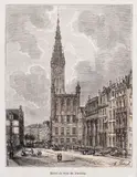 Hubert Clerget, Hôtel de ville de Dantzig, Widok ratusza w Gdańsku pochodzący z dzieła V.A. Malte-Bruna „L’Allemagne Illustrée”, Paryż, ok. 1870 drzeworyt kolorowany, wym. widoku 13