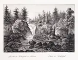 Friedrich Julius Tempeltei, Ansicht des Kochelfalls in Schlesien, Widok wodospadu Szklarka według S. Rösela, wyd. Julius Kuhr, Berlin, ok. 1830 litografia, wym. arkusza 22