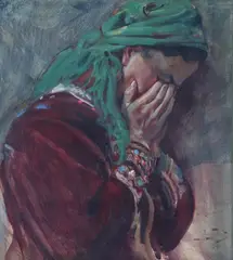 Julian Fałat, Modląca się dziewczyna, 1905 r., 1905, gwasz, akwarela, pastel, tektura, 42