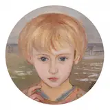 Wlastimil Hofman, Portret dziecka, olej, deska, średnica 23