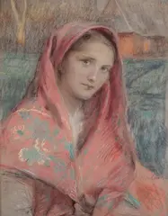 Teodor Axentowicz, Portret dziewczyny, pastel, tektura