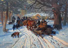 Jerzy Potrzebowski, Powrót z polowania, olej, płótno