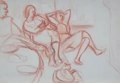 Henryk Hayden, W towarzystwie kota, sepia, papier, 22