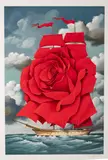 Rafał Olbiński, Red Rose Ship, litografia barwna, papier