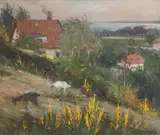 Pejzaz z Sopotu/ Pejzaż z kozami by Eugeniusz Dzierżencki, olej, tektura, 34, sold Jan 2026