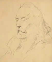 Jan Matejko, Głowa mężczyzny z przymkniętymi powiekami, ołówek, papier, 25