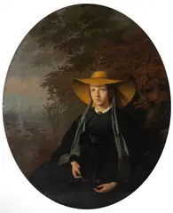 Romuald Chojnacki, Portret młodej kobiety w kapeluszu, 1864 r., 1864, olej, płótno (owal)
