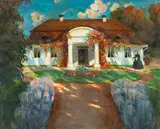 Bronisława Rychter-Janowska, Widok dworku, 1937 r., 1937, olej, tektura