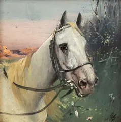 J. Konarski, Para portretów koni, olej, tektura