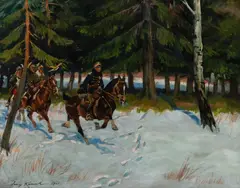 Jerzy Kossak, Przejazd ułanów, 1921 r., 1921, olej, tektura