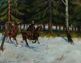 Jerzy Kossak, Przejazd ułanów, 1921 r., 1921, olej, tektura