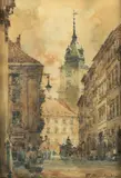Władysław Chmieliński, Widok na Zamek Królewski w Warszawie, akwarela, papier