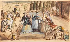 Scena historyczna z Michałem Kazimierzem Radziwiłłem zw. Rybeńko by Antoni Uniechowski, akwarela, papier, sold Feb 2026