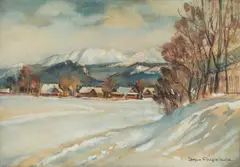 Stephan Filipkiewicz, Zima na Podhalu, akwarela, gwasz, tektura