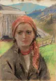 Stanisław Górski, Portret góralki, pastel, papier
