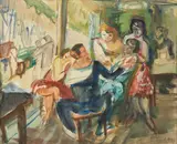 Henri Epstein, W kawiarni, akwarela na podrysowaniu ołówkiem, papier