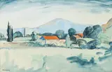 Simon Mondzain, Pejzaż śródziemnomorski, I poł. XX w., akwarela, tektura