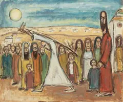Dawid J. Kirszenbaum, Uzdrowienie (scena biblijna), ok. 1950 r., 1950, olej, płótno