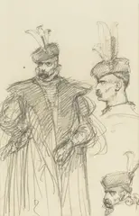 Jan Matejko, Szkice szlachcica, ołówek, papier, 20