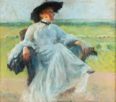 Józef Czajkowski, Portret żony na tle pejzażu, 1903 r., 1903, pastel, papier