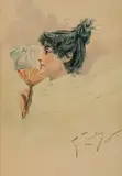 Franciszek Żmurko, Portret kobiety z wachlarzem, 1885 r., 1885, akwarela, papier