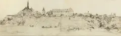 Leon Wyczółkowski, Panorama Sandomierza od strony Wisły, 1925 r., 1925, kredka, papier