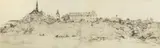 Leon Wyczółkowski, Panorama Sandomierza od strony Wisły, 1925 r., 1925, kredka, papier