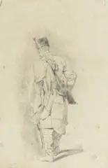 Józef Brandt, Żołnierz (Kozak ze strzelbą), 1864-1865 r., ołówek, papier, 22