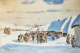 Julian Fałat, Scena weselna z Bystrej, 1920 r., 1920, akwarela, papier