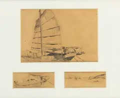 Julian Fałat, Szkice łodzi z Hongkongu, 1885 r., 1885, ołówek, papier, 12