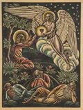 Władysław Skoczylas, Chrystus na Górze Oliwnej, 1925 r., 1925, drzeworyt, kolorowany, papier