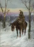 Jerzy Kossak, Kirasjer Napoleoński, 1933 r., 1933, olej, tektura