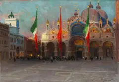 Stanisław Janowski, Plac Św. Marka w Wenecji, olej, tektura