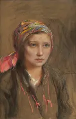Teodor Axentowicz, Zamyślona, pastel, papier